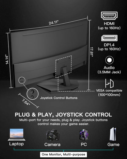 SANSUI 27-Inch Curved 160Hz Gaming Monitor FHD 1080P