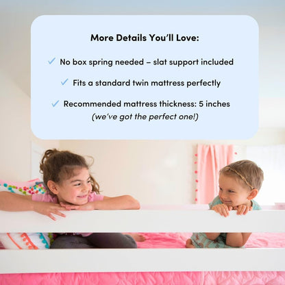 Max & Lily Bunk Bed Twin Over Full Size with Ladder, Solid Wood Platform Bed Frame with Ladder for Kids, 14" Safety Guardrails, Easy Assembly, No Box Spring Needed, White
