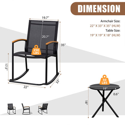 SHINTENCHI 3 Piece Outdoor Rocking Bistro Set - Black Patio Furniture