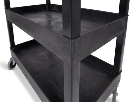 Stand Steady Tubstr 2 Shelf Utility Cart Supports Up to 250 lbs - Heavy-Duty Plastic Service Push Cart with Deep Shelves and 5" Casters, for Offices, Warehouse Storage, Garage (Black, 32 x 18 x 51)