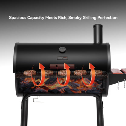 ROYAL GOURMET CC1830V Charcoal Grill with Wood Side Table - 627 sq in
