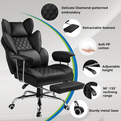 GTPLAYER Gaming Chair,Office Chair with Pocket Spring Lumbar Support, Ergonomic Comfortable Wide Office Desk Computer Chair with Outward Fixed Soft Armrests and Footrest (PU Leather, Black)