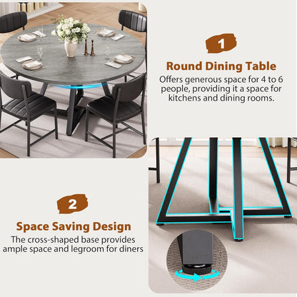 Jocoevol Round Dining Table Kitchen Dining Room Dinner Pedestal Table with Storage Shelf, Space Saving Wood Circle Industrial Furniture for Small Space (Grey, 51In)