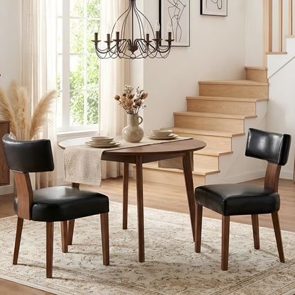 HNY Mid Century Modern Dining Chairs Set of 2, Farmhouse PU Leather Upholstered Accent Chair Curved Backrest Kitchen Chairs, with Hardwood Frame, Black