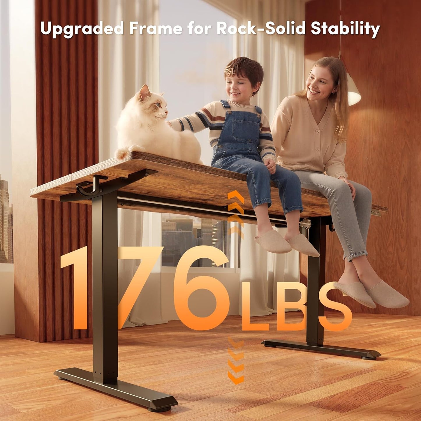 FEZIBO 48 x 24 Inchs Electric Standing Desk, Height Adjustable, Sit Stand Up, Computer Office Desk with Splice Board, Black Frame/Rustic Brown Top