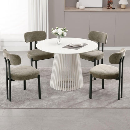 LukeAlon Chenille Dining Chairs Set of 6, Modern Upholstered Armless Kitchen Chairs with Black Metal Legs Curved Back Dining Room Chairs Reception Chair for Living Room Office, Green