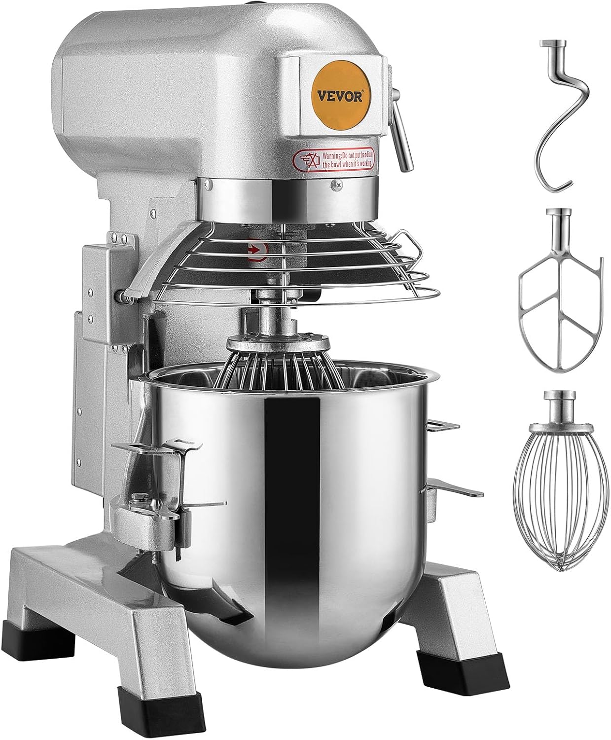 VEVOR Commercial Food Mixer, 15Qt Capacity with Timer, 500W Stainless Bowl Durable Electric Mixer for Commercial Use, 3 Speed Options 113/184/341 RPM, Includes Dough Hook & Whisk