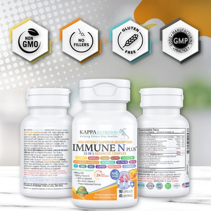 (90 Capsules), NAC 600mg, Quercetin 1,000mg, Vitamin C 500mg, Zinc 50mg, Vitamin D3 5,000iu, Selenium, Copper, Acerola, Ginger, Rutin, Citrus Bioflavonoids, Rose Hips, Echinacea, Immune N Plus 15 in 1