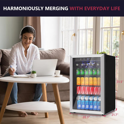 Icyglee 4.5 Cu.ft Beverage Refrigerator Cooler, 145 Can Mini Fridge with Digital Temperature Display for Soda Beer Wine, Freestanding beverage fridge with Adjustable Shelving for Home Office Bar