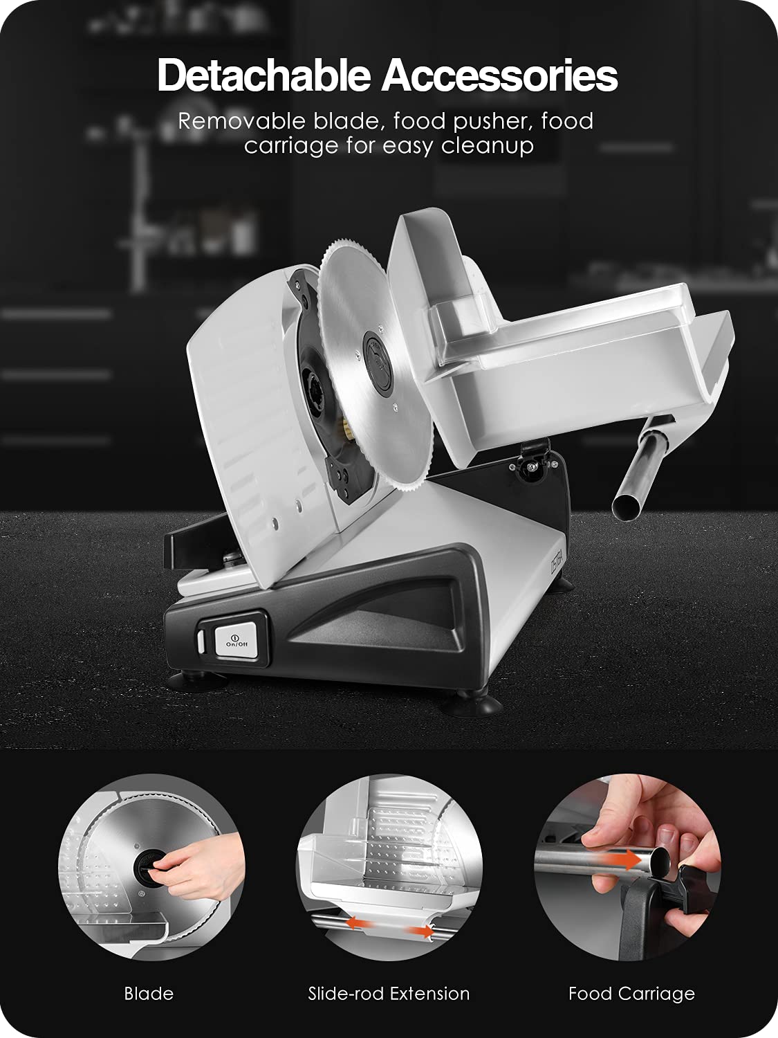 OSTBA Electric Meat Slicer with Stainless Steel Blade and Safety Lock
