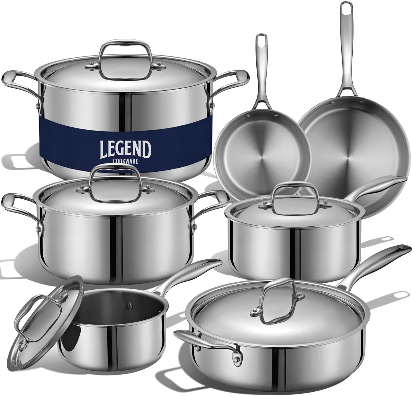LEGEND COOKWARE 5-Ply Stainless Steel Cookware Set, 12-Piece Pots and Pans Set - Induction Compatible, Oven Safe 800°F - Non-Toxic, No Coatings - Built to Last Generations