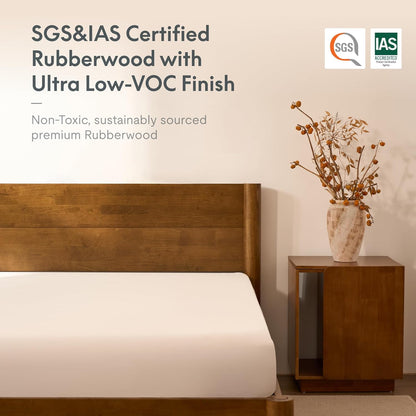FLEXISPOT Hako G2 Japanese Joinery Bed Frame, Solid Rubberwood Queen Platform Bed with Storage Headboard, IAS&SGS Certified, Japandi Minimalist Style, No Tools Assembly, 10-Year Warranty, Walnut