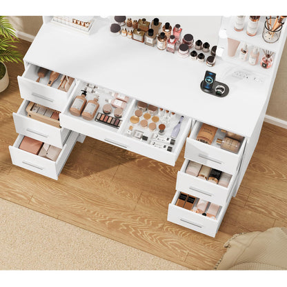 QUIMOO Large Vanity Desk with LED Mirror & Power Outlet