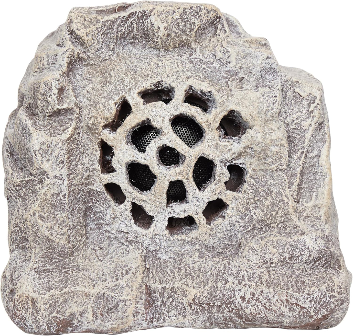 Alpine Corporation 11" Weather-Resistant Solar Bluetooth Outdoor Speakers, Wireless Rock Look Finish 50-Foot Range Audio, Set of 2 - Beige