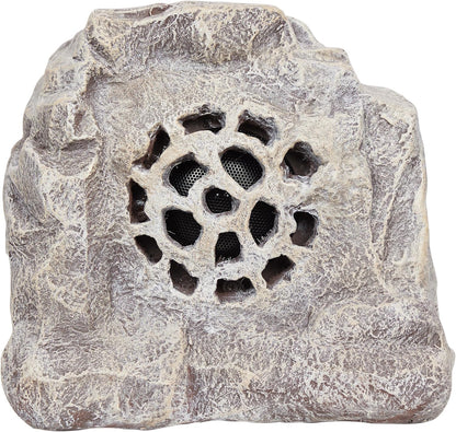 Alpine Corporation 11" Weather-Resistant Solar Bluetooth Outdoor Speakers, Wireless Rock Look Finish 50-Foot Range Audio, Set of 2 - Beige