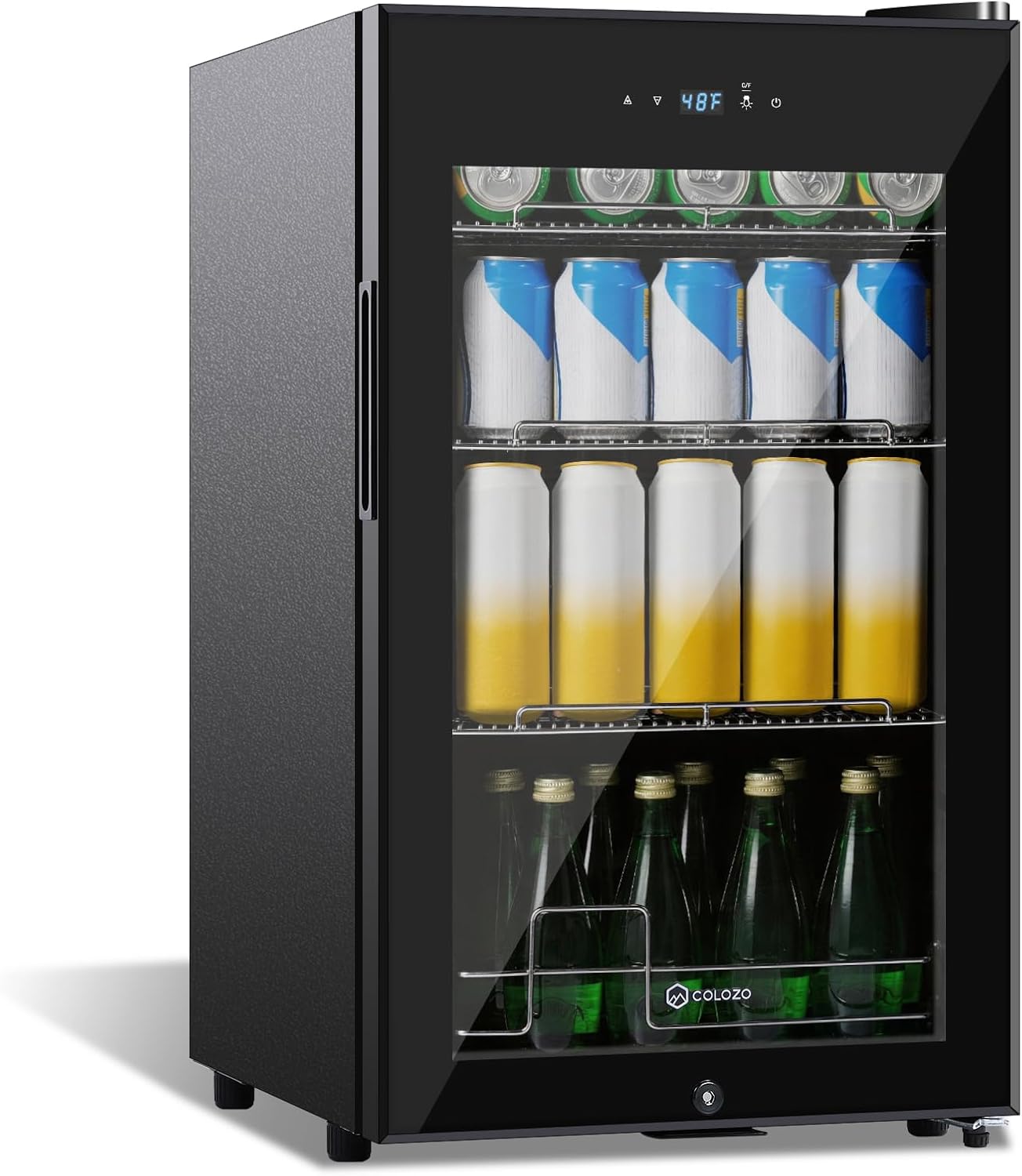 17 Inch Black Beverage Refrigerator Cooler, 96 Cans Mini Fridge with Glass Door&Lock, Beer Fridge for Soda Water or Wine, Drink Refrigerator for Home Office Bar Bedroom