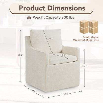 KISLOT Upholstered Dining Chairs Set of 4, Modern Dining Room Chairs with Casters & Washable Cover, Rolling Accent Chair with Hidden Storage for Kitchen, Farmhouse, Living Room, Beige, 4 Box