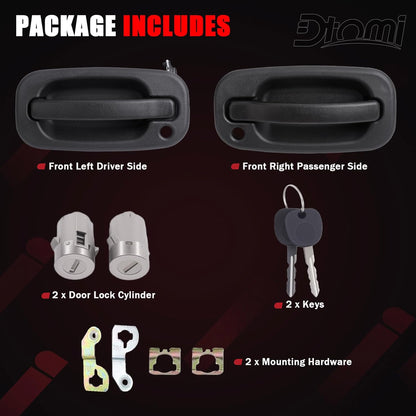 Exterior Door Handles, w/Lock Cylinders & Keys Compatible With Chevy GMC Cadillac Vehicle 1999-2007 Silverado Suburban Tahoe Avalanche, Sierra Yukon, Escalade Replaces# 15034985, 15034986 (2Pair)