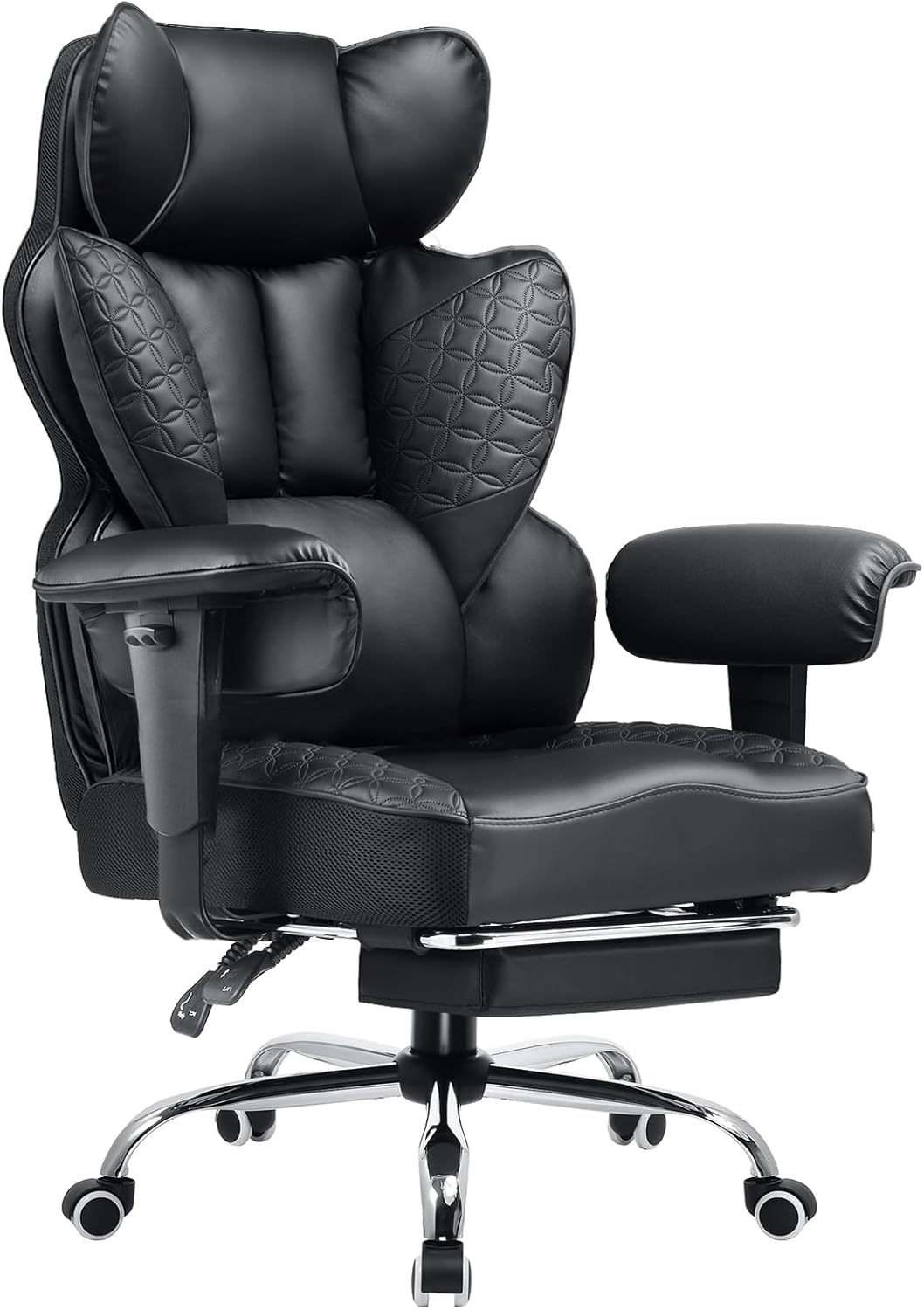 COMHOMA Big and Tall Office Chair Heavy Duty Wide Ergonomic Gaming Chair with Deluxe Embossing Designed Leather with Foot Rest,150°Reclining Adjustable Armrests Pocket Spring Back Support and Pillow
