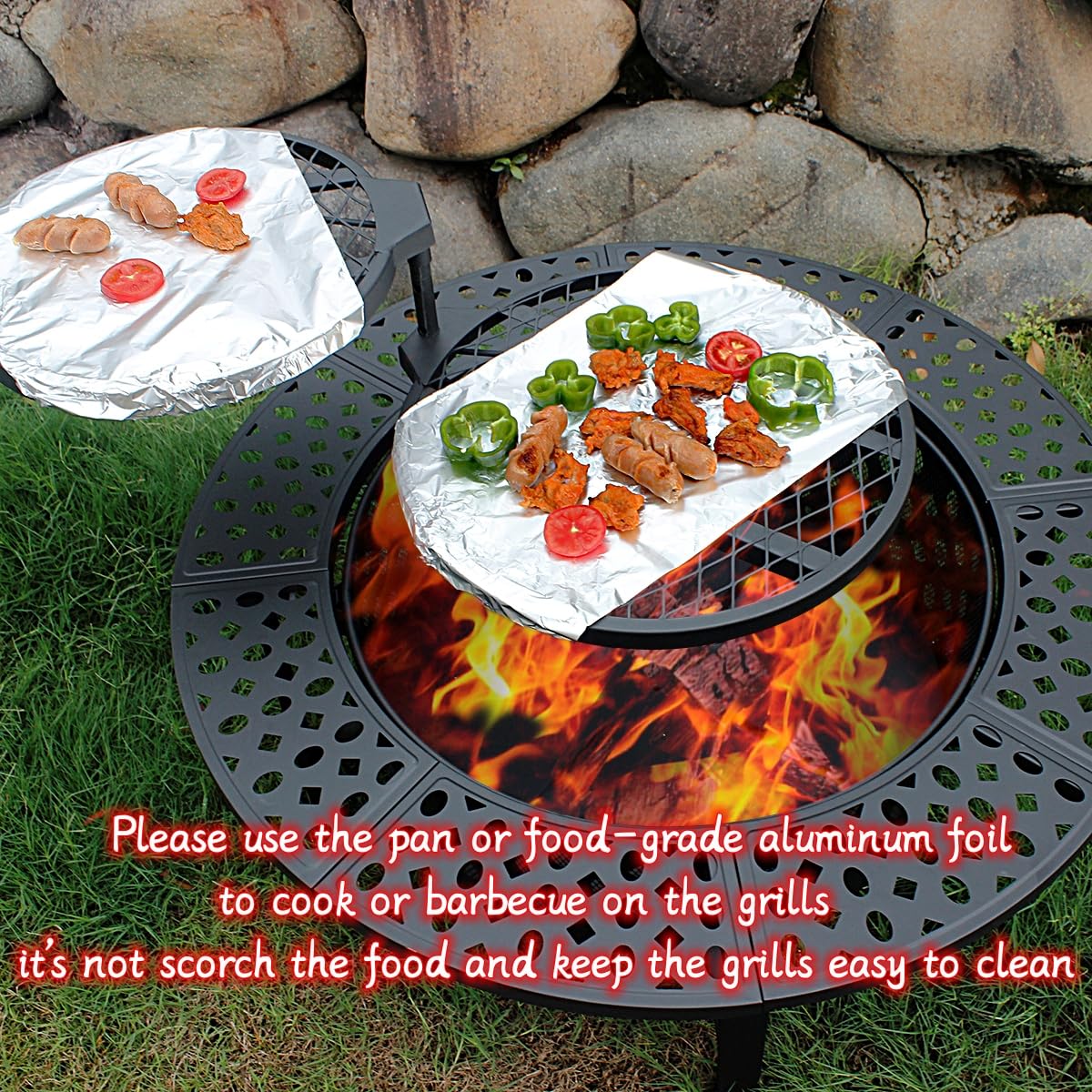 OUTVUE 36 Inch Fire Pit with 2 Grills & Waterproof Cover