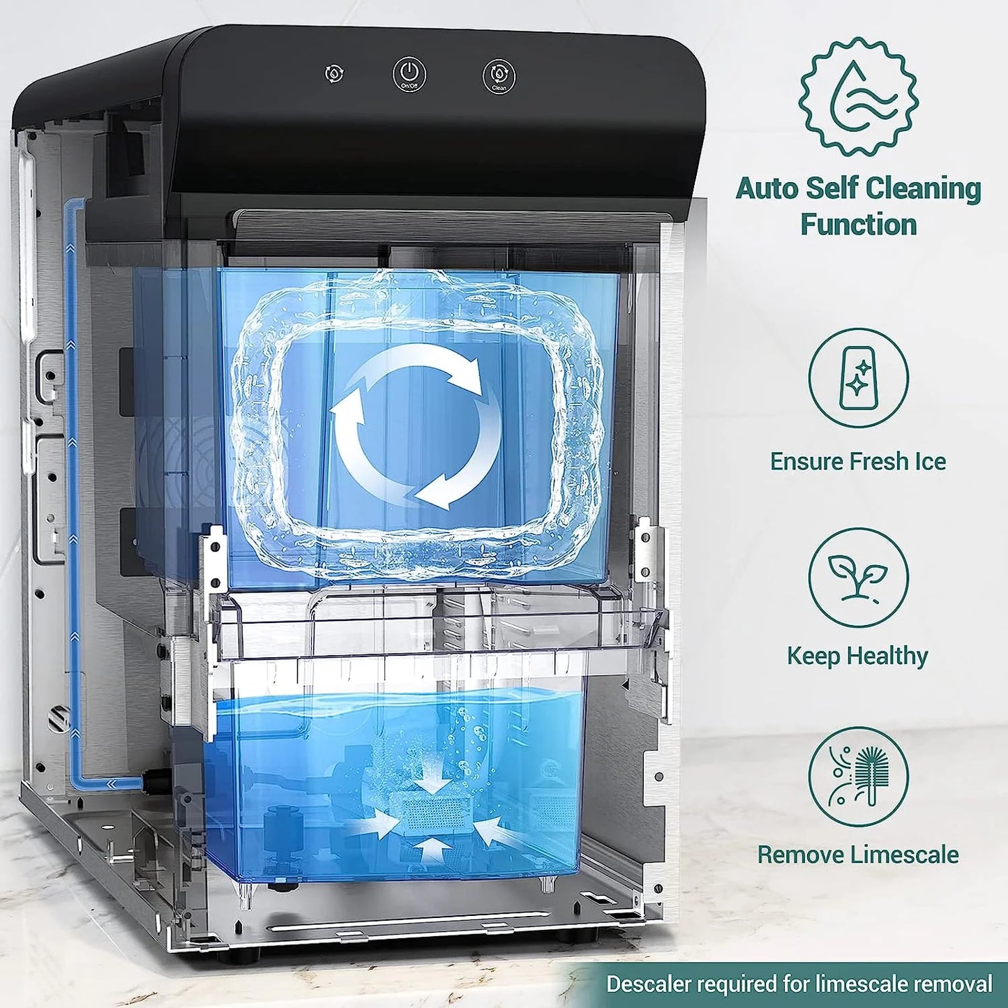 V2.0 Countertop Nugget Ice Maker | Self Cleaning Pellet Ice Maker | Open and Pour Refill | Stainless Steel Housing |