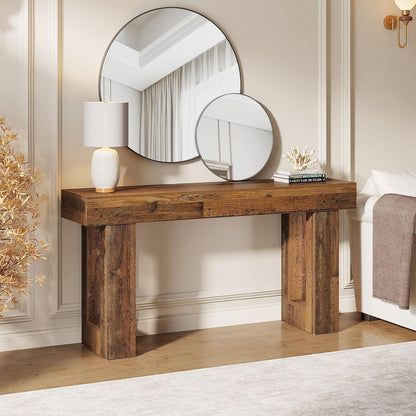 Tribesigns 63-Inch Long Console Table, Wooden Rectangular Sofa Table Behind The Couch, Farmhouse Entryway Table for Entrance, Hallway, Living Room (Mix Brown)