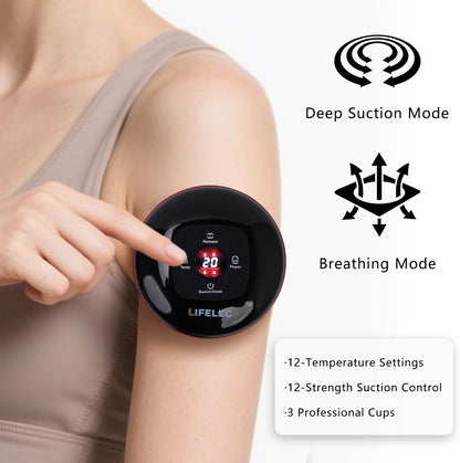 LIFELEC Smart Cupping Therapy Set - 6 Cups (Large/Press/Move), 12-Level Heat & Suction, Smart Red Light Therapy - Dual Massagers for Simultaneous Use - 2 Pack Set for Athletes, Fitness, Pain Relief