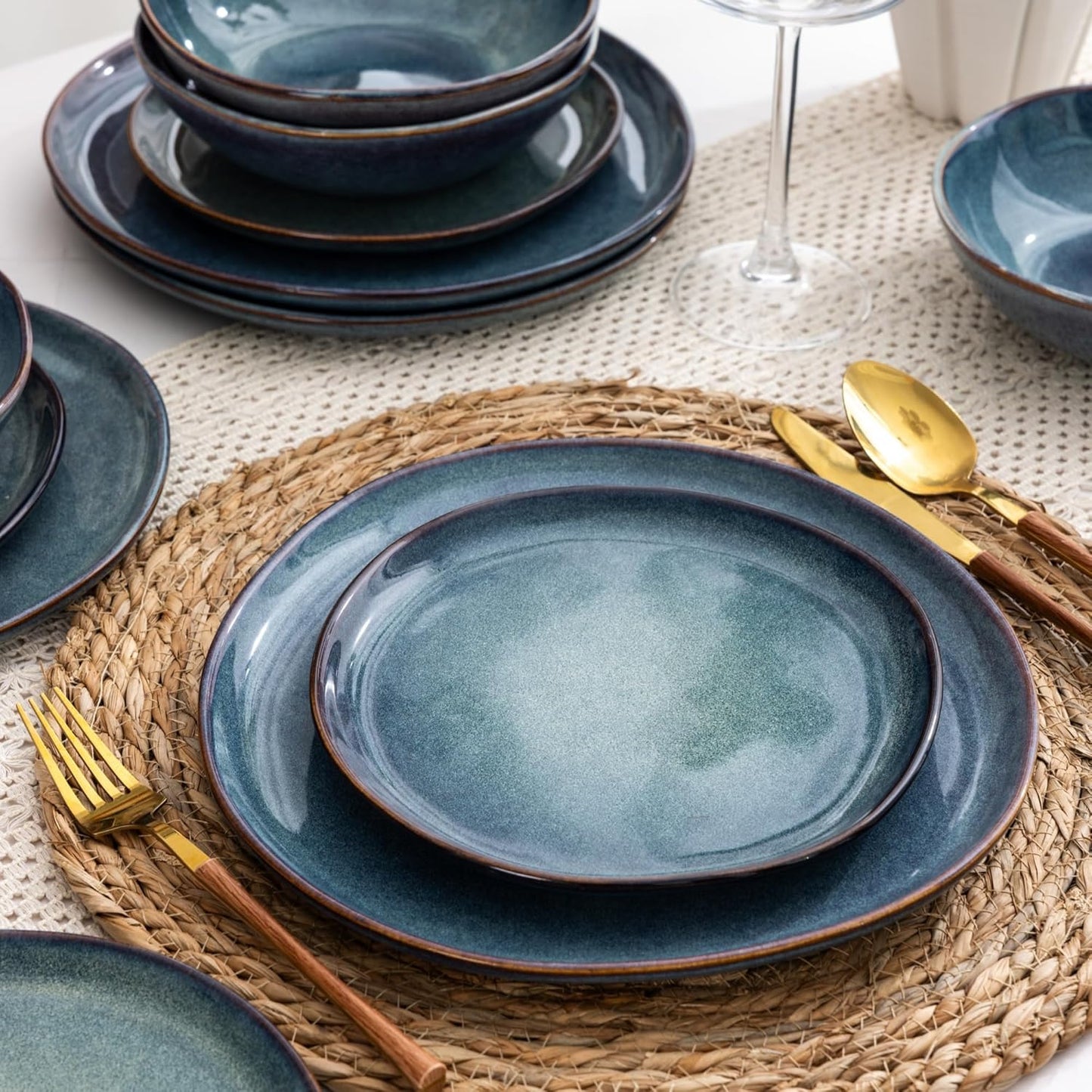 AmorArc Ceramic Dinnerware Sets,Handmade Reactive Glaze Stoneware Plates and Bowls Sets,Highly Scratch Resistant | Dishwasher & Microwave Safe Dishes Set,Service for 4 (12pc)