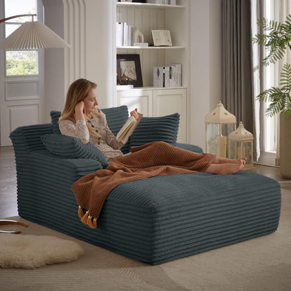 67 Inch Chaise Lounge Chair Indoor, Oversized Corduroy Upholstered Boneless Sofa Bed, Deep Seat Sleeper Couch Reading Chairs, Cloud Sofas Couches for Living Room, No Assembly Required (Dark Grey)