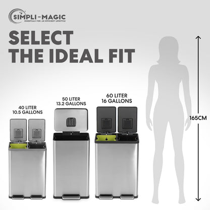 SIMPLI-MAGIC Soft-Close 50L Trash Can with Foot Pedal - Stainless Steel