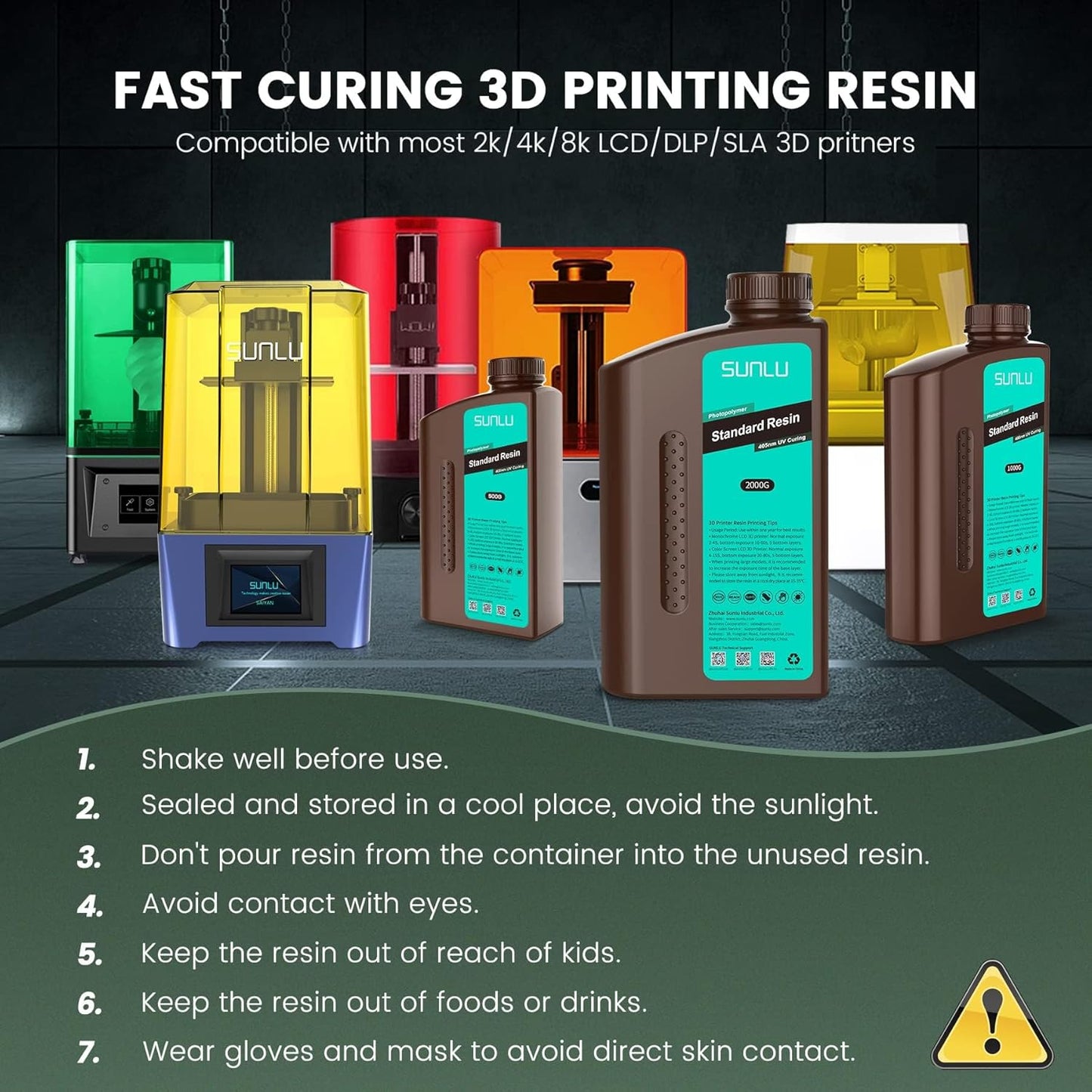 SUNLU 2kg Standard 3D Printer Resin Plus, Fast-Curing Photopolymer Resin for LCD/DLP/SLA Printers, 395-405nm UV, Low Shrinkage and High Precision, Grey 2000G