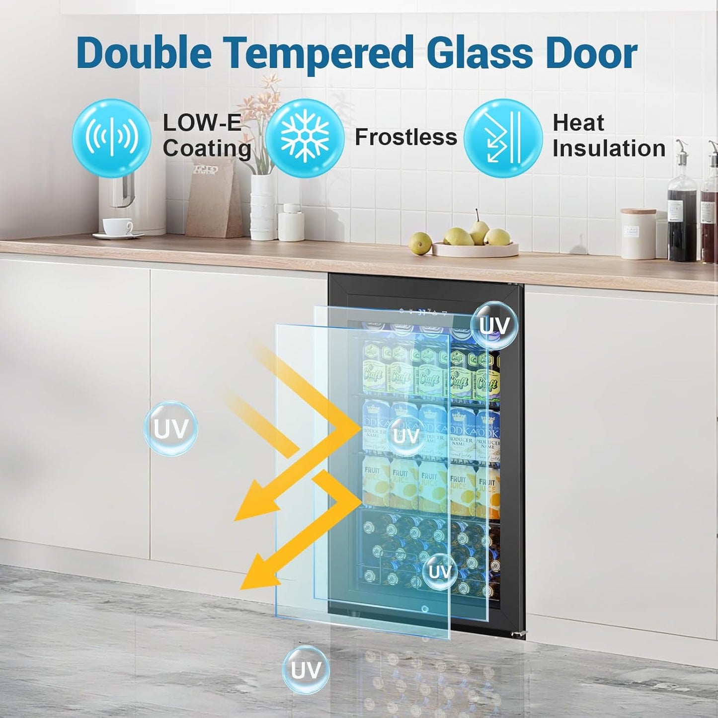 Velivi Mini Fridge 3.2 Cu.Ft Small Beverage Refrigerator 126 Can Lockable Drink Cooler with Glass Door, Safety Lock, for Beer Soda Black