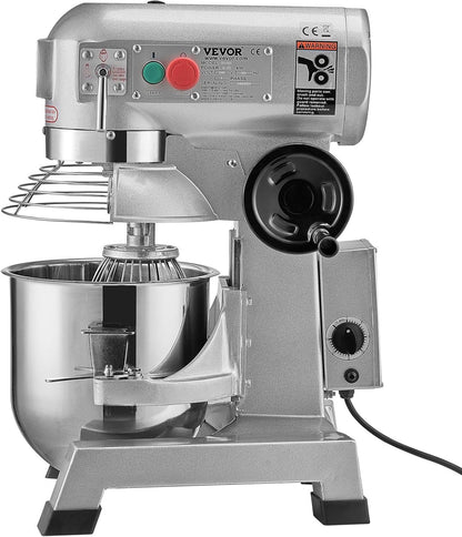 VEVOR Commercial Food Mixer, 15Qt Capacity with Timer, 500W Stainless Bowl Durable Electric Mixer for Commercial Use, 3 Speed Options 113/184/341 RPM, Includes Dough Hook & Whisk