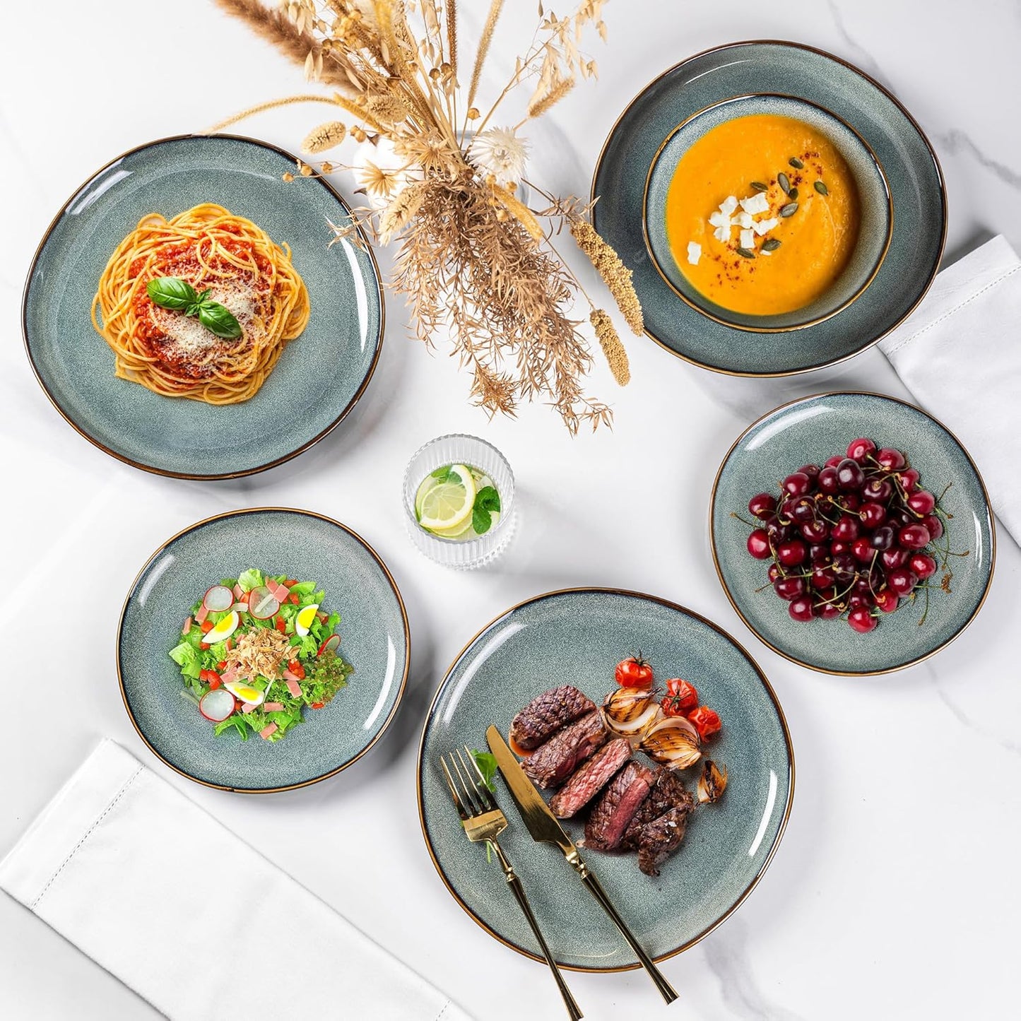 AmorArc Ceramic Dinnerware Sets,Handmade Reactive Glaze Stoneware Plates and Bowls Sets,Highly Scratch Resistant | Dishwasher & Microwave Safe Dishes Set,Service for 4 (12pc)
