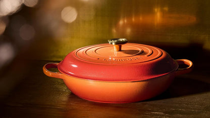 Le Creuset Enameled Cast Iron Signature Braiser 5 qt., Flamme Doree with Crucible Knob