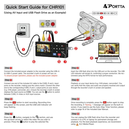 PORTTA VHS to Digital Converter with Remote - Video Recorder