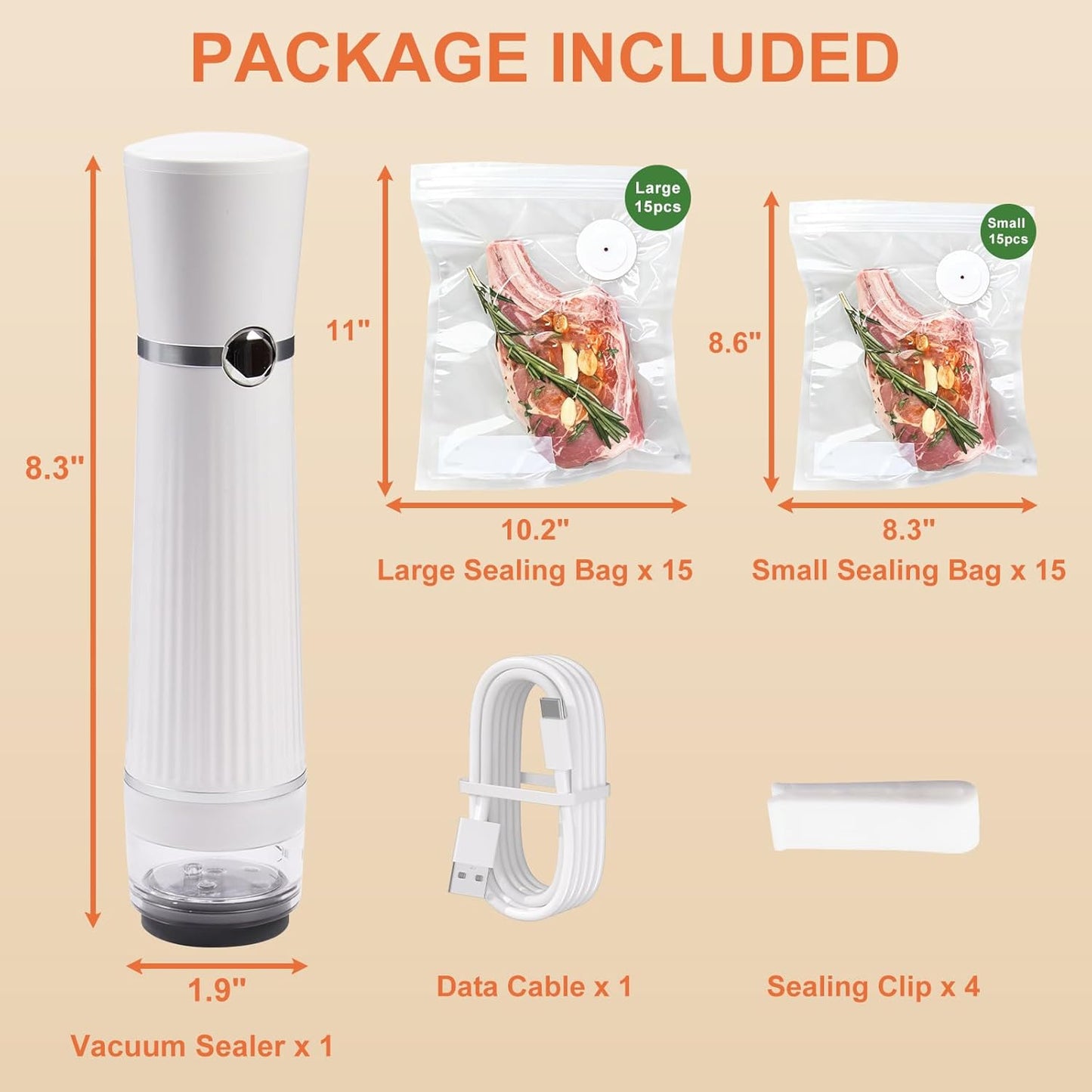 Handheld Vacuum Sealer, Detachable & Easy to Clean, Includes 30 Reusable Bags, Portable Food Saver, Extends Freshness 10x, Auto Power Off, for Kitchen, Travel & Outdoor