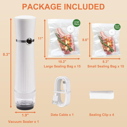 Handheld Vacuum Sealer, Detachable & Easy to Clean, Includes 30 Reusable Bags, Portable Food Saver, Extends Freshness 10x, Auto Power Off, for Kitchen, Travel & Outdoor