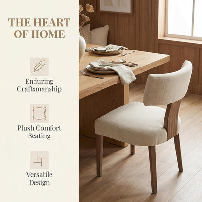 HNY Mid Century Modern Dining Chairs Set of 6, Farmhouse Linen Fabric Upholstered Accent Curved Backrest Kitchen Chairs, with Hardwood Frame, Beige, Linen