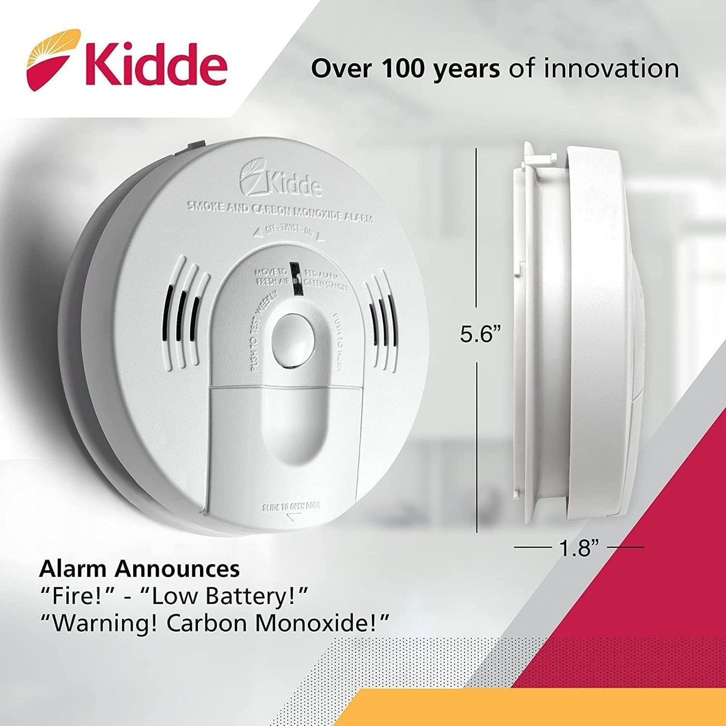 Kidde Smoke & Carbon Monoxide Detector, Hardwired, Interconnect Combination Smoke & CO Alarm with Battery Backup, Voice Alert, Pack of 2