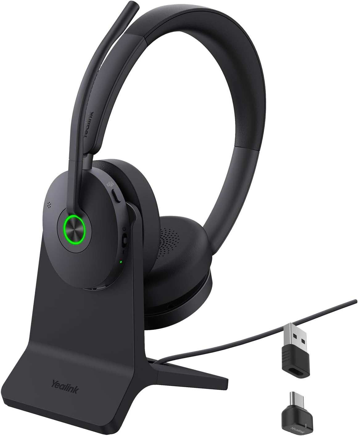 Yealink BH74 ANC Bluetooth Headset with Microphone for Hybrid Work, Microsoft Teams Premium Open Ofﬁce Certified Headsets with 6-mics Active Noise Cancellation, Zoom Certified, 65H, Charging Stand