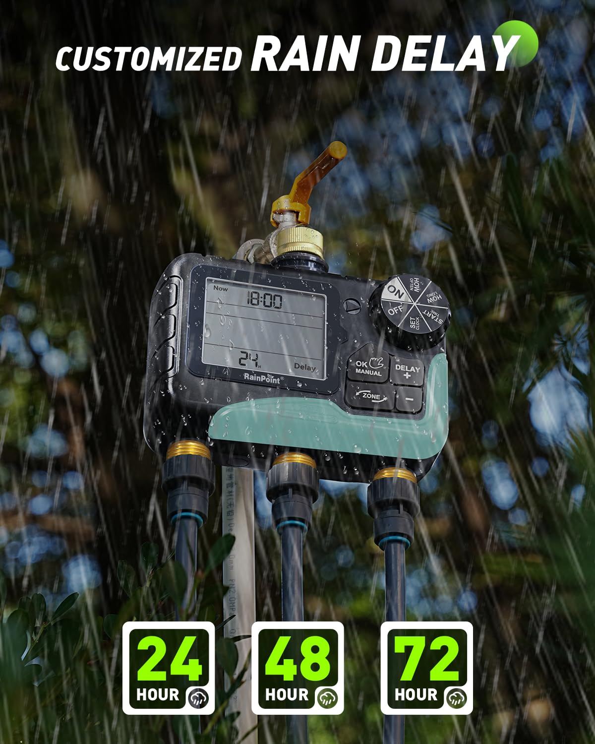 RAINPOINT 3 Zone Water Timer with Brass Inlet & Outlet