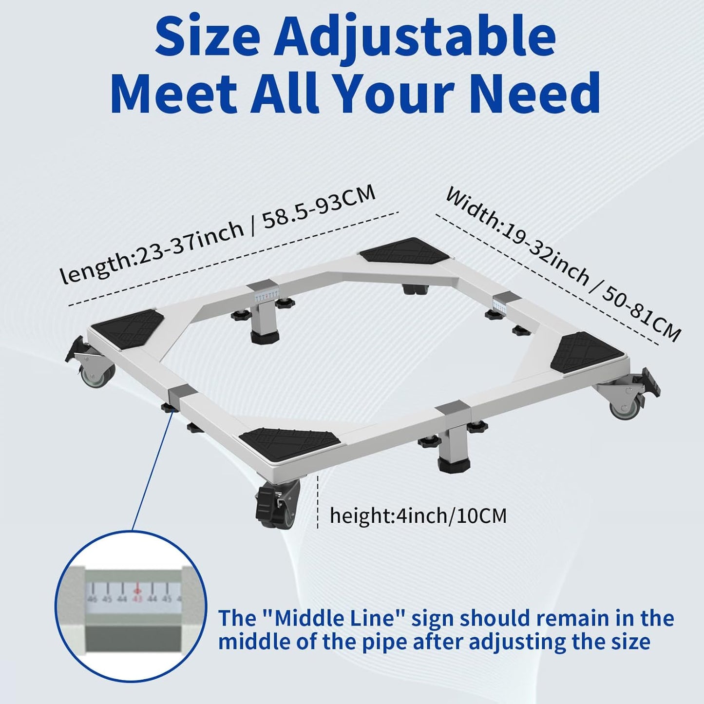 Heavy Duty All Steel Fridge Stand with Wheels Mobile Base Universal Adjustable Washing Machine Stand Multi-Functional Base Furniture Dolly for Refrigerator, Washer and Dryer（White/Large）