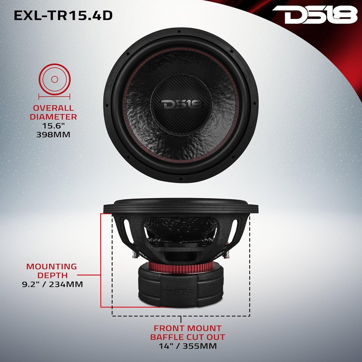 DS18 EXL-TR15.4D 15" Subwoofer Triple Stack with Reinforced Cone with Epoxy Coating for Enhanced Audio Performance, 2500 Watts RMS 4" Dvc 4-Ohm, Pro Audio SPL Car Subwoofer
