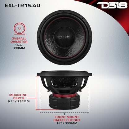 DS18 EXL-TR15.4D 15" Subwoofer Triple Stack with Reinforced Cone with Epoxy Coating for Enhanced Audio Performance, 2500 Watts RMS 4" Dvc 4-Ohm, Pro Audio SPL Car Subwoofer