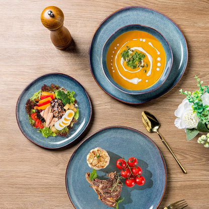 AmorArc Ceramic Dinnerware Sets,Handmade Reactive Glaze Stoneware Plates and Bowls Sets,Highly Scratch Resistant | Dishwasher & Microwave Safe Dishes Set,Service for 4 (12pc)