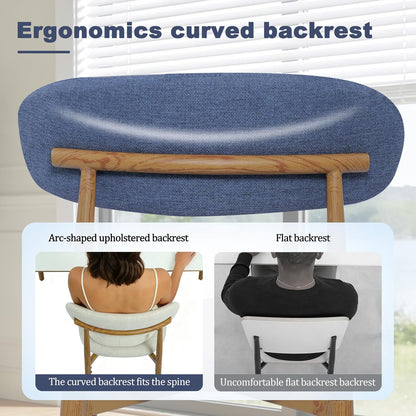 FREKEN Modern Upholstered Dining Chairs Set of 8, Mid-Century Metal Frame with Wood Grain, Linen Fabric Side Chair for Kitchen Dining Room, 350lbs Capacity, Blue