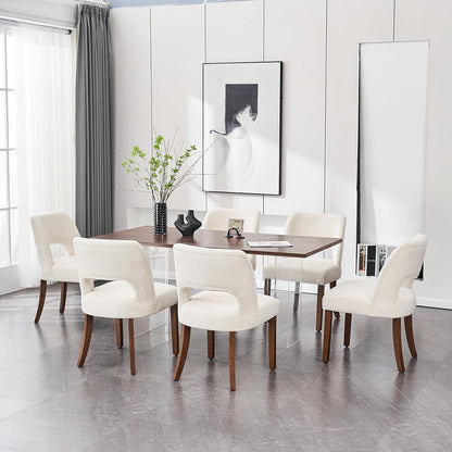 VKNOW Wooden Dining Chairs Set of 6, Modern Fabric Upholstered Dining Room Chair Kitchen Chairs, Farmhouse Dinner Chair for Kitchen Dining Room, Cream