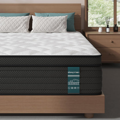 Sleepmax Extra Firm King Mattress 14 Inch - Deep Sleep Hybrid Mattress Pressure Relief - Deluxe Cooling Bed in Box for Back & Side Sleepers - CertiPUR-US Certified, 365-Night Trial, Forever Warranty