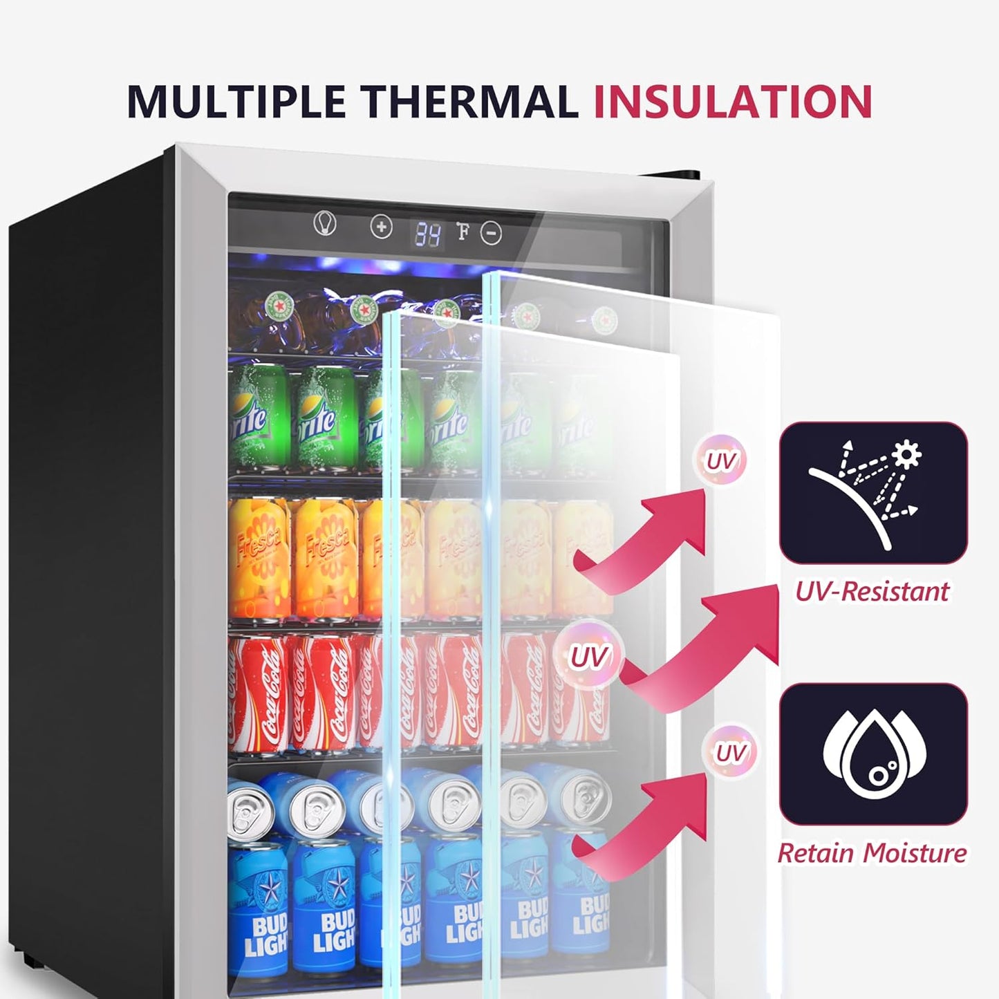 Icyglee 4.5 Cu.ft Beverage Refrigerator Cooler, 145 Can Mini Fridge with Digital Temperature Display for Soda Beer Wine, Freestanding beverage fridge with Adjustable Shelving for Home Office Bar
